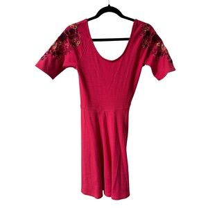 Free People Embroidered Floral Cottagecore Elegant Pink Floral Women's Dress S
